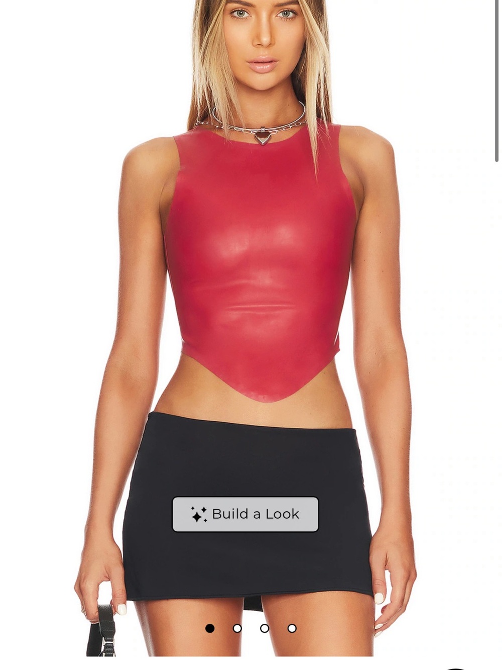 Miaou Red Faux-Leather Pointed-Hem Crop Camisole